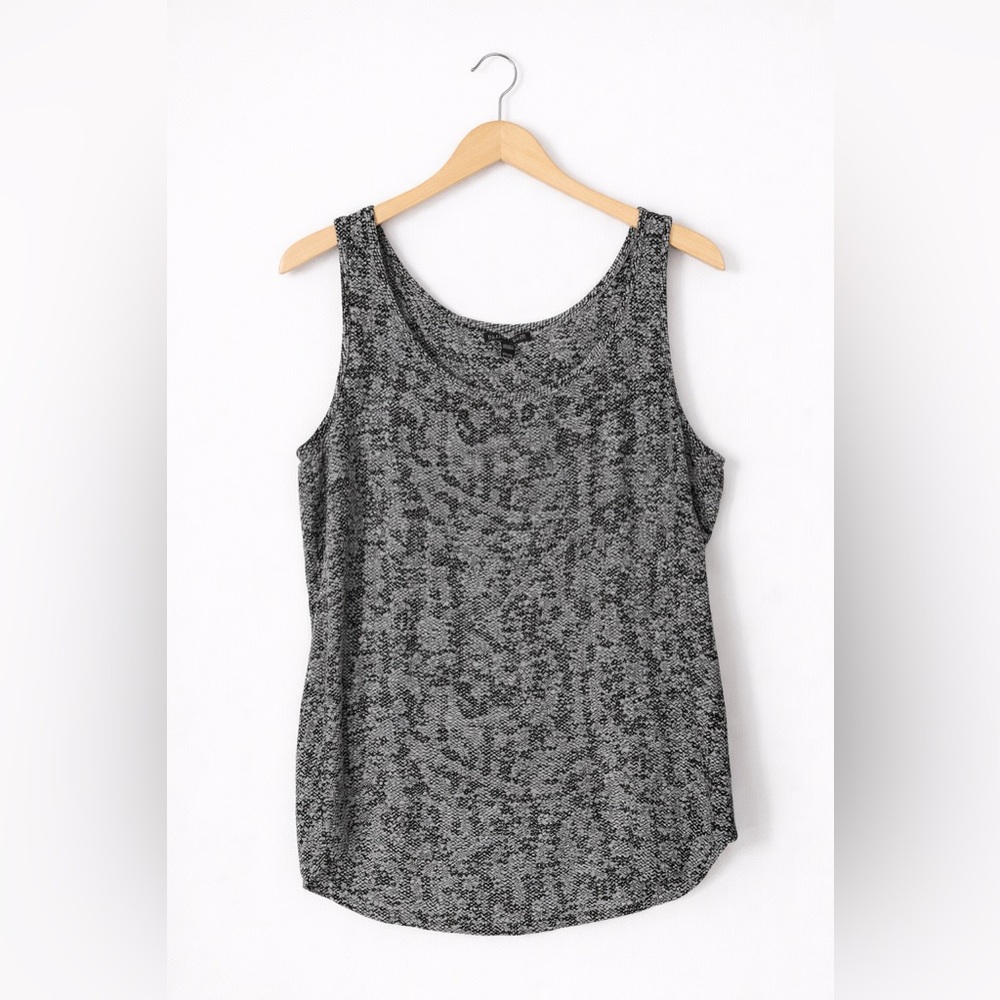 Eileen Fisher Black and Gray Patterned Tank Top Silk Size XS Modern Neutral